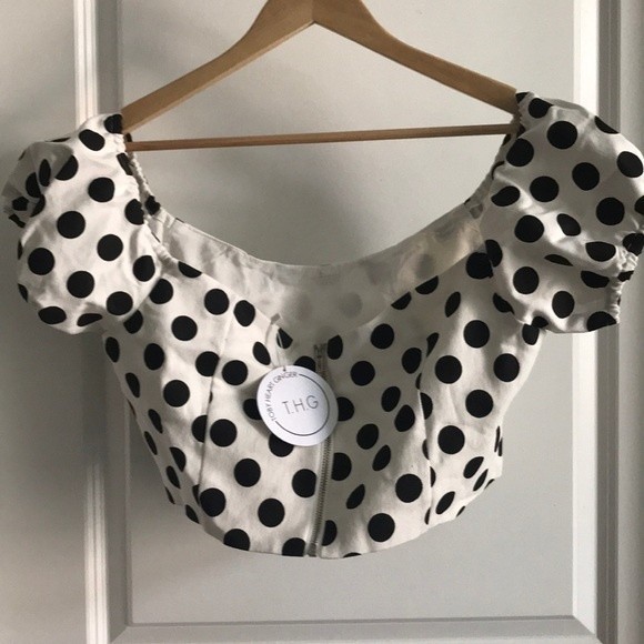 Cropped off Shoulder Polka Dots Top - Picture 1 of 5
